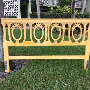 Solid Wood King Size Headboard With Bow And Cameo Shaped Detailing / Fluted And Curved In / French Cottage Decor