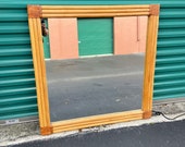 Oversized Triple Band Rattan And Woven Leather Square Mirror Boho Decor