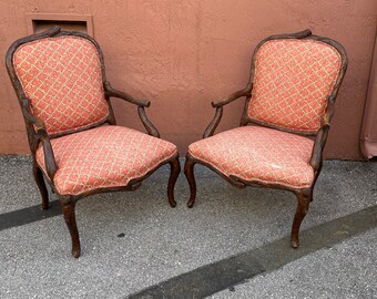 Pair Of Faux Bois Brown Wood Louis XV Bergere Casa Stradivari Arm Chairs