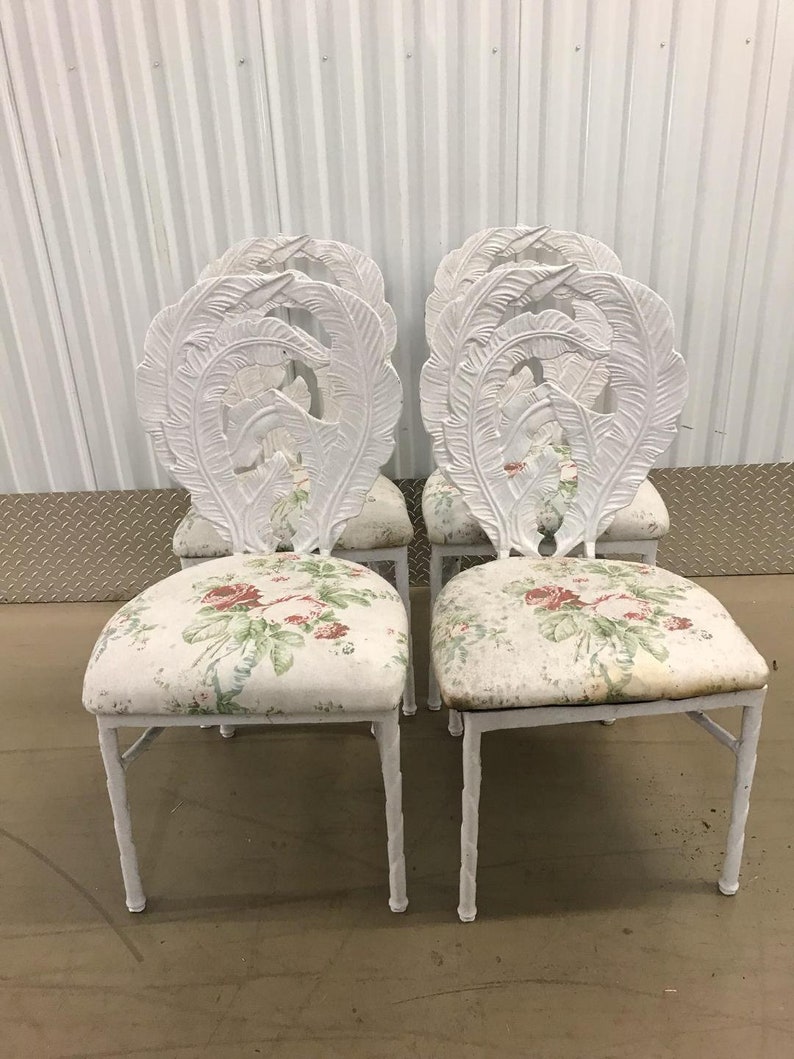 Aluminum White Banana Leaf Dining Patio Chairs GOING BANANAS Draper Greenbrier Style Palm Beach Chic