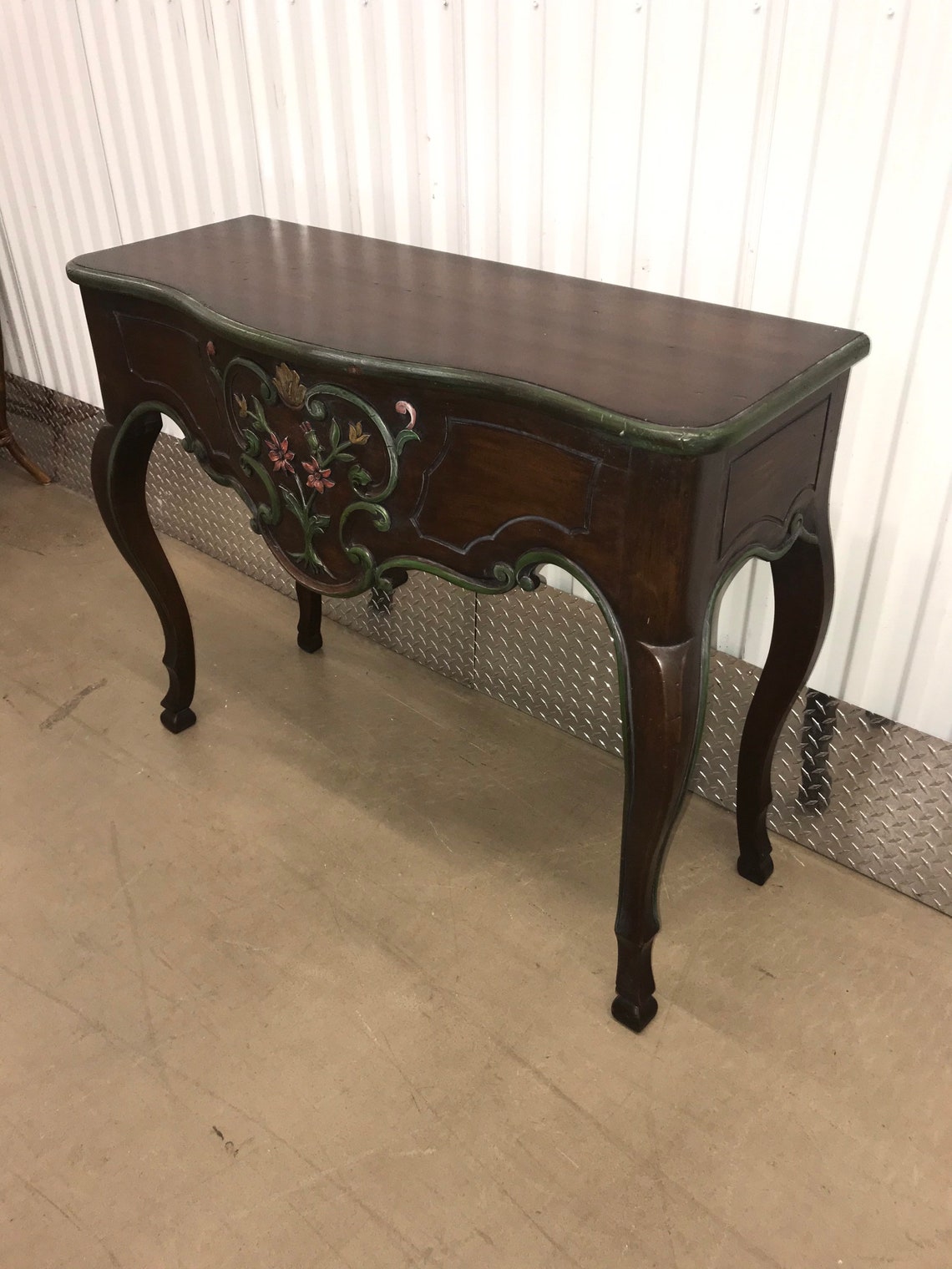 Carved Dark Wood Entry Console With Hand Painted Flowers / - Etsy
