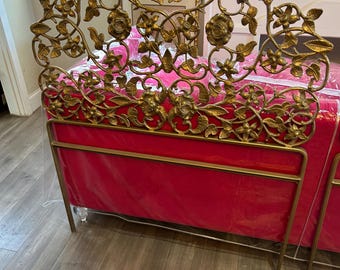 ONE ONLY Twin Italian Tole Bright Gold Openwork Rose And Leaf Romantic Twin Headboard