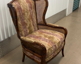 Ethan Allen Cane Faux Bamboo Wing Chair Clean Upholstery