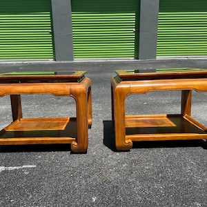 Pair Century Furniture Burl Ming Style End Tables