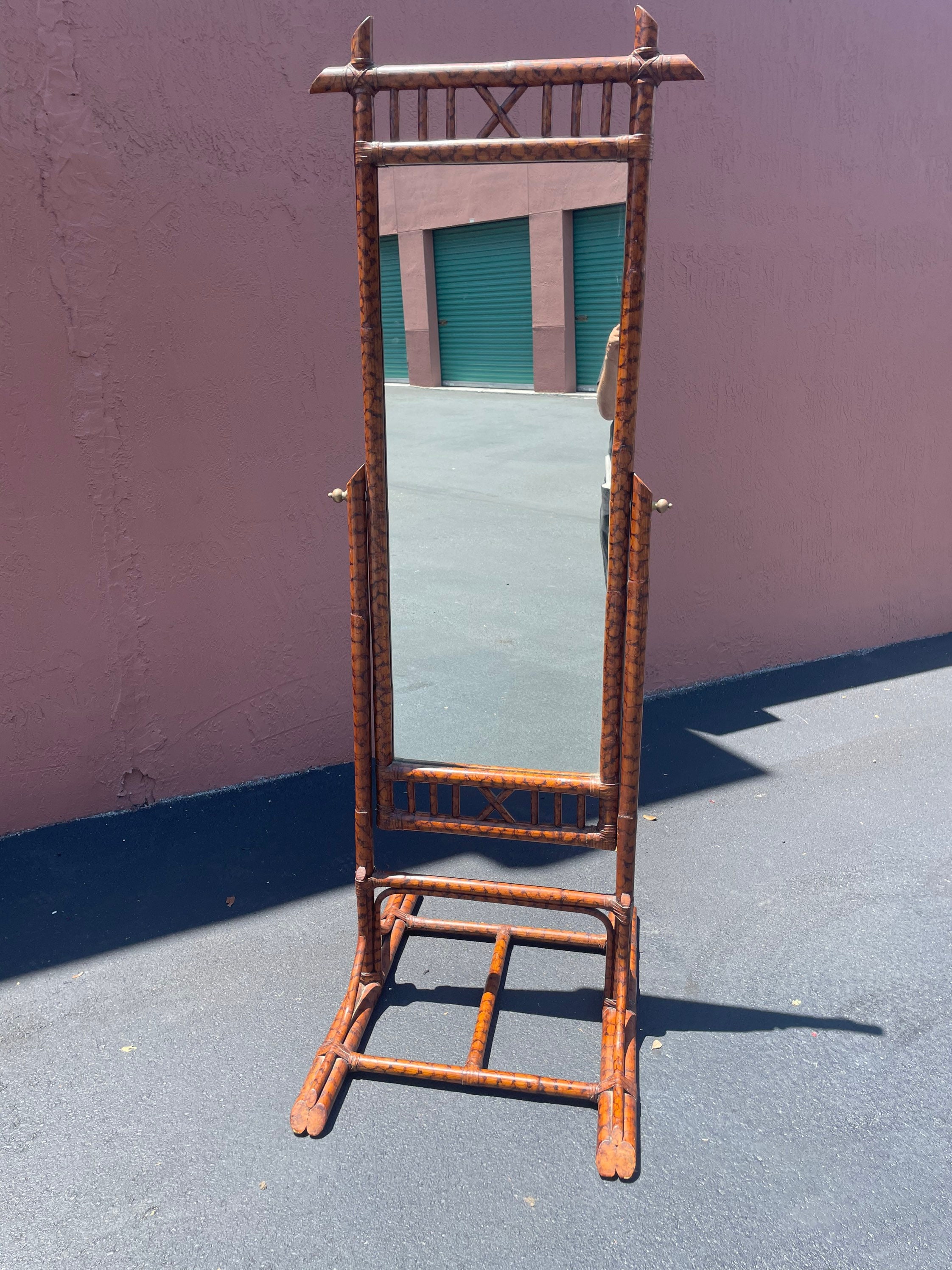 Vintage Tortoise Rattan Cheval Full Length Rotating Mirror Etsy