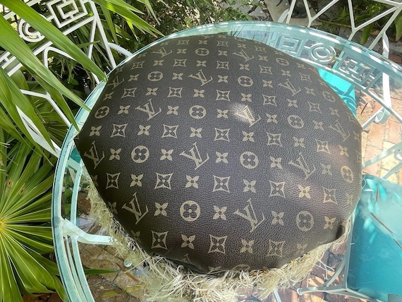 Petite Round French Stool Covered in Louis Vuitton Print and 