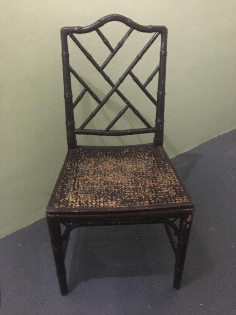 CHIPPY CHIPPY CHIPPENDALE Chinese Chippendale Cane Side Chair Brown Office Chair No Breaks But Needs New Paint