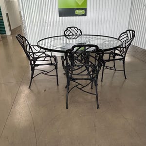 Faux Bamboo Chinese Chippendale 5 Piece Cast Aluminum Patio Set Ready To GO