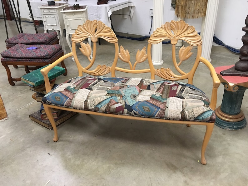 FLOWER 2 FLOWER POWER Lily Flower Bench Carved Wood Bench Phyllis Morris Style Hollywood Regency