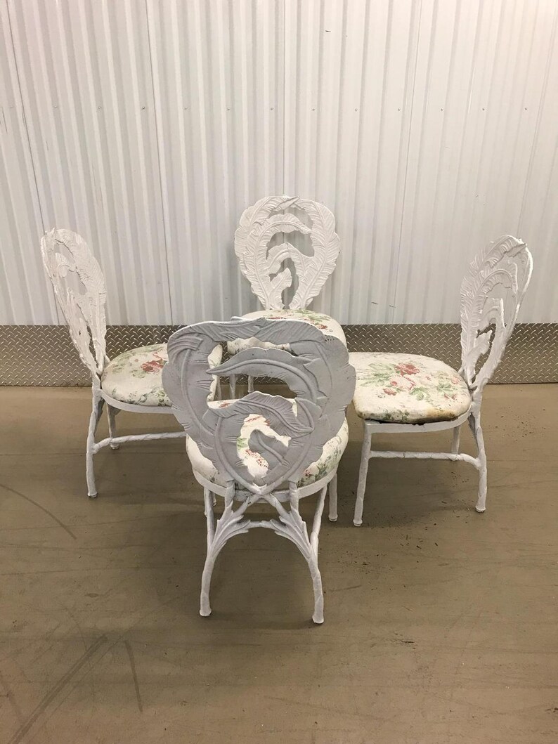 Aluminum White Banana Leaf Dining Patio Chairs GOING BANANAS Draper Greenbrier Style Palm Beach Chic
