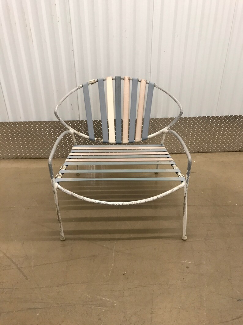 Unique Set Of 4 Mid Century Modern Metal Patio Chairs With Strapping