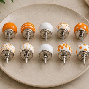 Handmade Ceramic Cabinet Knobs Set Orange White Floral Pulls Kitchen Cupboard Handles Dresser Hardware Boho Furniture Decor Farmhouse image 9