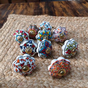 Hand Painted Ceramic Knobs: Assorted Indian Floral Drawer Pulls – Boho Cabinet Hardware image 11
