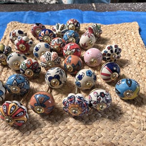 Assorted Ceramic Cabinet Knobs Hand Painted Floral Pulls Boho Cupboard Handles Decorative Dresser Hardware Kitchen Furniture Accent image 6