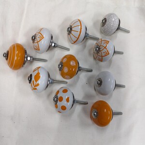 Handmade Ceramic Cabinet Knobs Set Orange White Floral Pulls Kitchen Cupboard Handles Dresser Hardware Boho Furniture Decor Farmhouse image 14