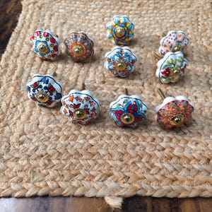 Hand Painted Ceramic Knobs: Assorted Indian Floral Drawer Pulls – Boho Cabinet Hardware image 14
