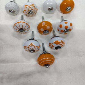 Handmade Ceramic Cabinet Knobs Set Orange White Floral Pulls Kitchen Cupboard Handles Dresser Hardware Boho Furniture Decor Farmhouse image 12
