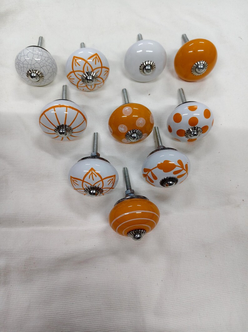 Handmade Ceramic Cabinet Knobs Set Orange White Floral Pulls Kitchen Cupboard Handles Dresser Hardware Boho Furniture Decor Farmhouse image 12