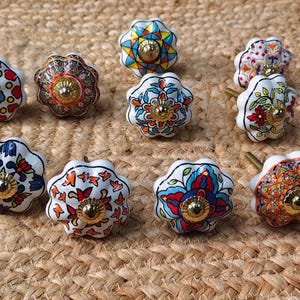 Hand Painted Ceramic Knobs: Assorted Indian Floral Drawer Pulls – Boho Cabinet Hardware image 15