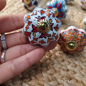 Hand Painted Ceramic Knobs: Assorted Indian Floral Drawer Pulls – Boho Cabinet Hardware image 8