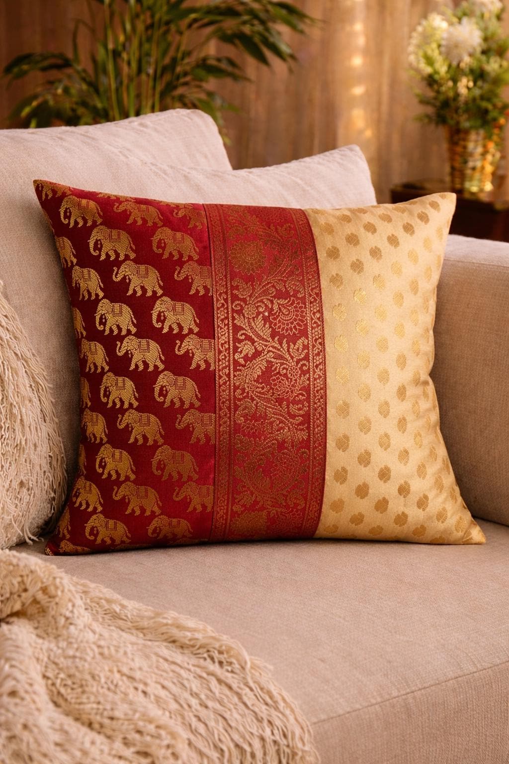 TreeWool - Confezione da 2 - Federe per Cuscini Decorativi con Accenti di Mandala in Cotone (Arancione, 55 x 55 cm