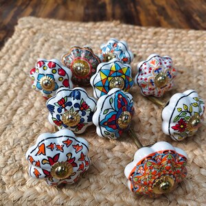 Hand Painted Ceramic Knobs: Assorted Indian Floral Drawer Pulls – Boho Cabinet Hardware image 13