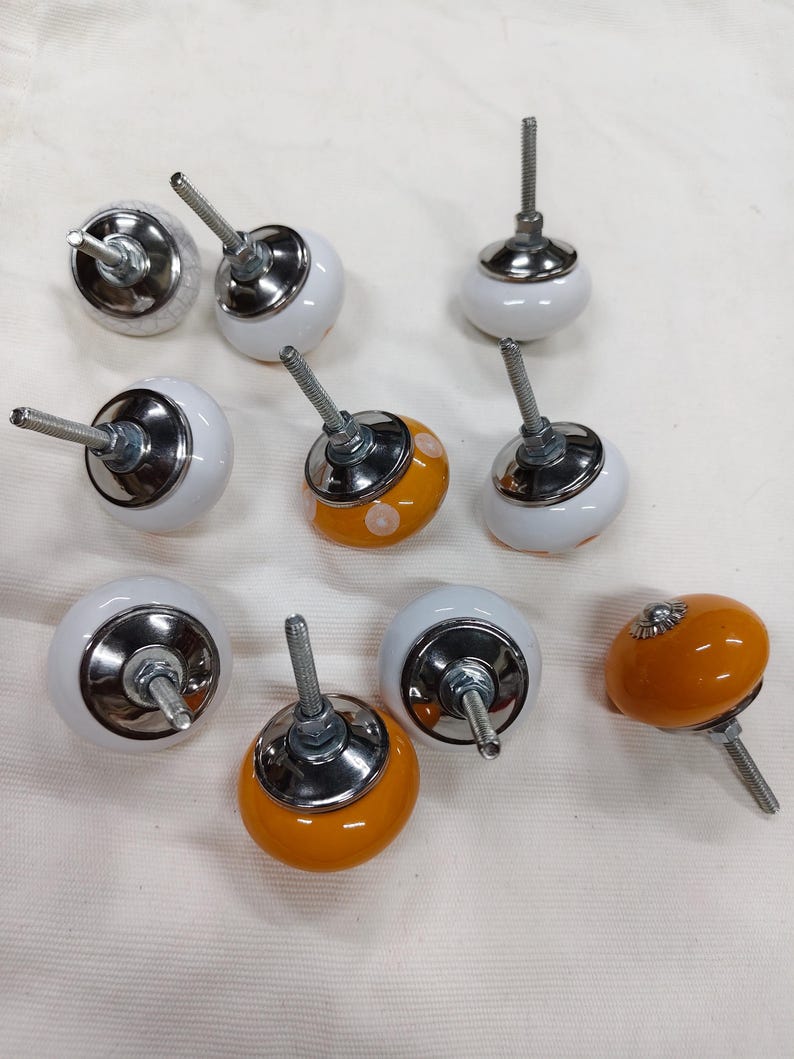 Handmade Ceramic Cabinet Knobs Set Orange White Floral Pulls Kitchen Cupboard Handles Dresser Hardware Boho Furniture Decor Farmhouse image 18