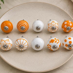 Handmade Ceramic Cabinet Knobs Set Orange White Floral Pulls Kitchen Cupboard Handles Dresser Hardware Boho Furniture Decor Farmhouse image 8