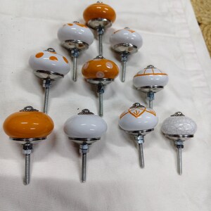 Handmade Ceramic Cabinet Knobs Set Orange White Floral Pulls Kitchen Cupboard Handles Dresser Hardware Boho Furniture Decor Farmhouse image 16