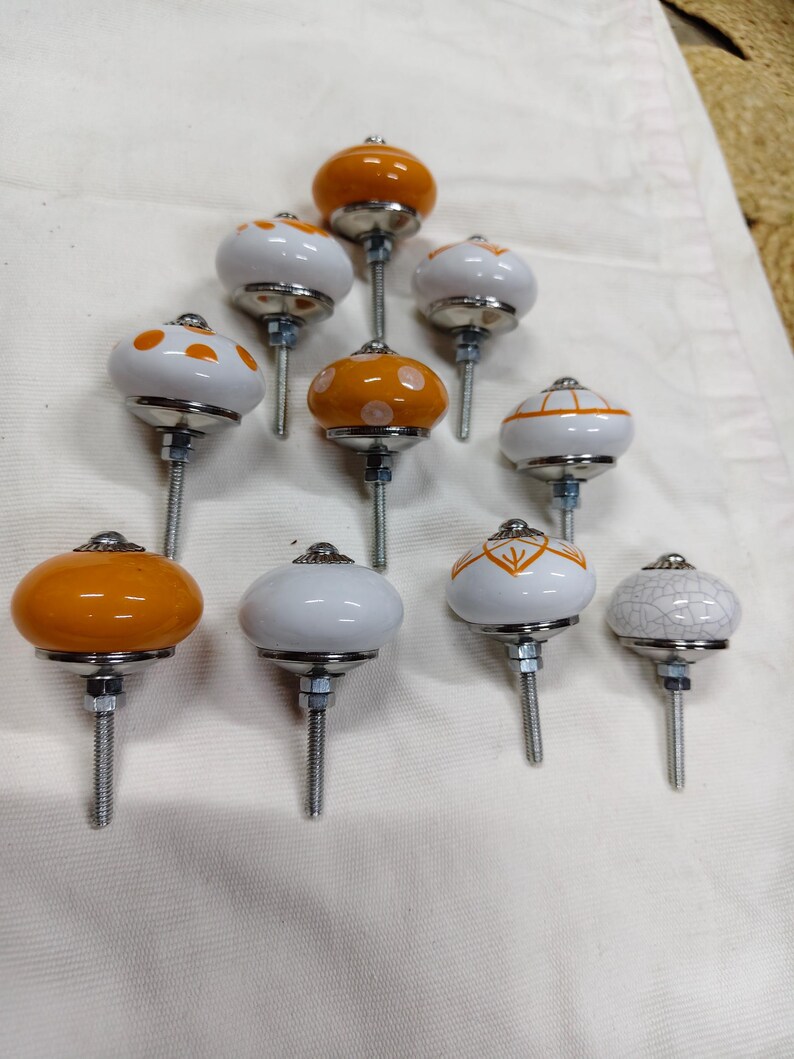 Handmade Ceramic Cabinet Knobs Set Orange White Floral Pulls Kitchen Cupboard Handles Dresser Hardware Boho Furniture Decor Farmhouse image 16