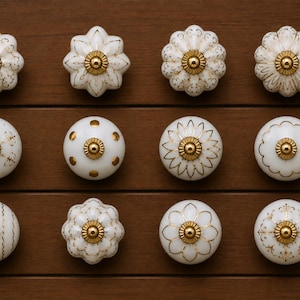 Weißgold Keramik Kabinett Knäufe Blumen Knäufe Vintage Knäufe, Boho Küchenschrank Knob Decor Set