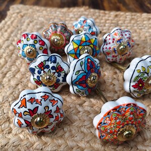 Hand Painted Ceramic Knobs: Assorted Indian Floral Drawer Pulls – Boho Cabinet Hardware image 12