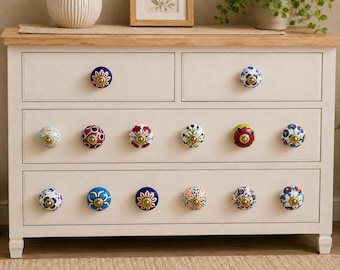 100 Pc Hand-Painted Ceramic Knobs: Multicolour Boho Furniture Hardware