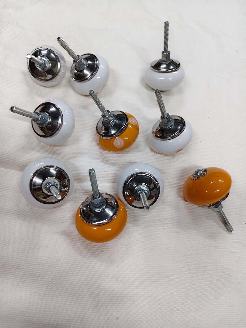 Handmade Ceramic Cabinet Knobs Set Orange White Floral Pulls Kitchen Cupboard Handles Dresser Hardware Boho Furniture Decor Farmhouse image 17