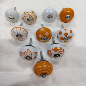 Handmade Ceramic Cabinet Knobs Set Orange White Floral Pulls Kitchen Cupboard Handles Dresser Hardware Boho Furniture Decor Farmhouse image 10