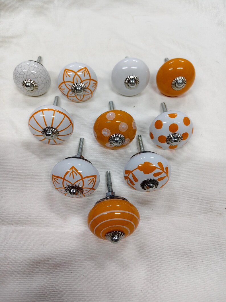 Handmade Ceramic Cabinet Knobs Set Orange White Floral Pulls Kitchen Cupboard Handles Dresser Hardware Boho Furniture Decor Farmhouse image 10