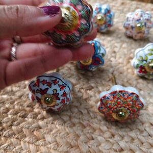Hand Painted Ceramic Knobs: Assorted Indian Floral Drawer Pulls – Boho Cabinet Hardware image 9