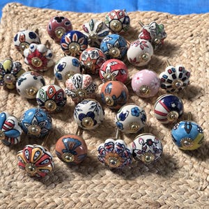 Assorted Ceramic Cabinet Knobs Hand Painted Floral Pulls Boho Cupboard Handles Decorative Dresser Hardware Kitchen Furniture Accent image 15
