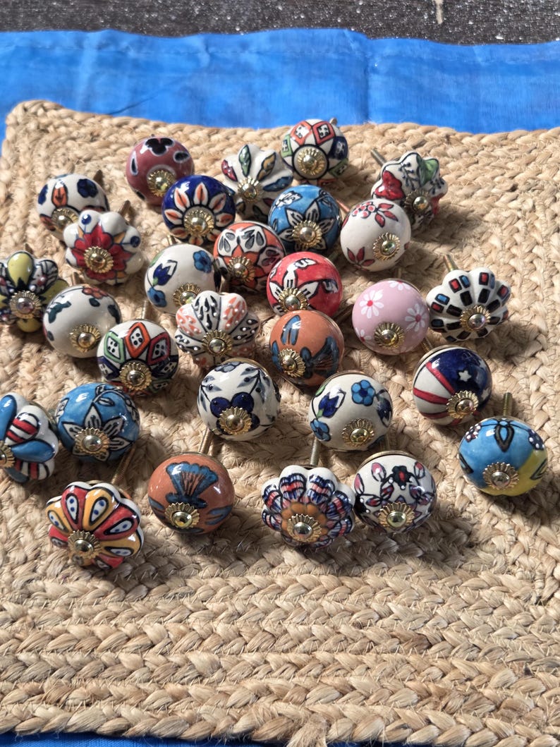 Assorted Ceramic Cabinet Knobs Hand Painted Floral Pulls Boho Cupboard Handles Decorative Dresser Hardware Kitchen Furniture Accent image 15