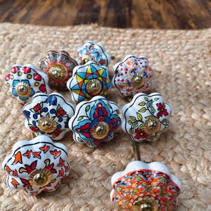 Hand Painted Ceramic Knobs: Assorted Indian Floral Drawer Pulls – Boho Cabinet Hardware image 10