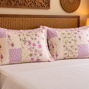 White Silk Kantha Pillow Shams 20x26, Handmade Floral Patchwork Covers, Indian Boho Bedding, Hand Stitched Decor, Luxury Bedroom Accent