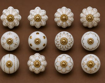 12er Set Möbelknäufe Keramik Möbelknäufe Blumen Knäufe Gold Akzent Knäufe Vintage Möbel Möbelgriffe Küchenschrank Griffe