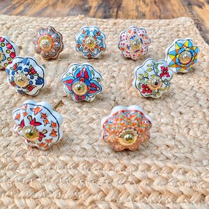 Hand Painted Ceramic Knobs: Assorted Indian Floral Drawer Pulls – Boho Cabinet Hardware image 6