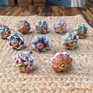 Hand Painted Ceramic Knobs: Assorted Indian Floral Drawer Pulls – Boho Cabinet Hardware image 7