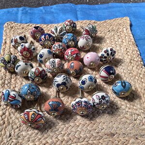 Assorted Ceramic Cabinet Knobs Hand Painted Floral Pulls Boho Cupboard Handles Decorative Dresser Hardware Kitchen Furniture Accent image 10