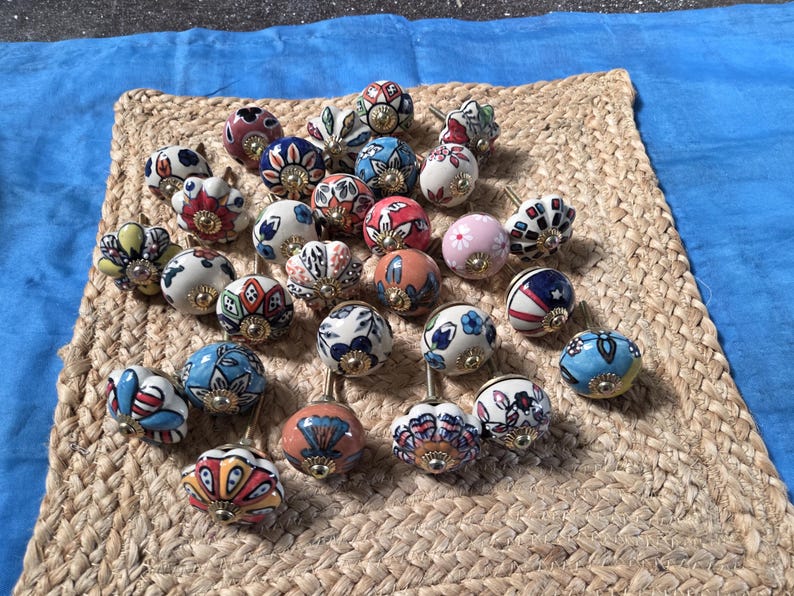 Assorted Ceramic Cabinet Knobs Hand Painted Floral Pulls Boho Cupboard Handles Decorative Dresser Hardware Kitchen Furniture Accent image 10