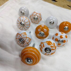Handmade Ceramic Cabinet Knobs Set Orange White Floral Pulls Kitchen Cupboard Handles Dresser Hardware Boho Furniture Decor Farmhouse image 11