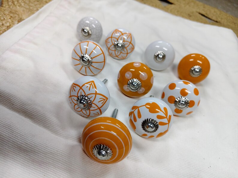Handmade Ceramic Cabinet Knobs Set Orange White Floral Pulls Kitchen Cupboard Handles Dresser Hardware Boho Furniture Decor Farmhouse image 11