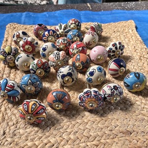 Assorted Ceramic Cabinet Knobs Hand Painted Floral Pulls Boho Cupboard Handles Decorative Dresser Hardware Kitchen Furniture Accent image 16
