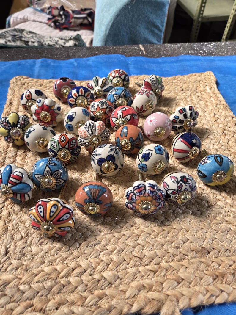 Assorted Ceramic Cabinet Knobs Hand Painted Floral Pulls Boho Cupboard Handles Decorative Dresser Hardware Kitchen Furniture Accent image 16